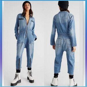 Free People Striped Blue Jumpsuit